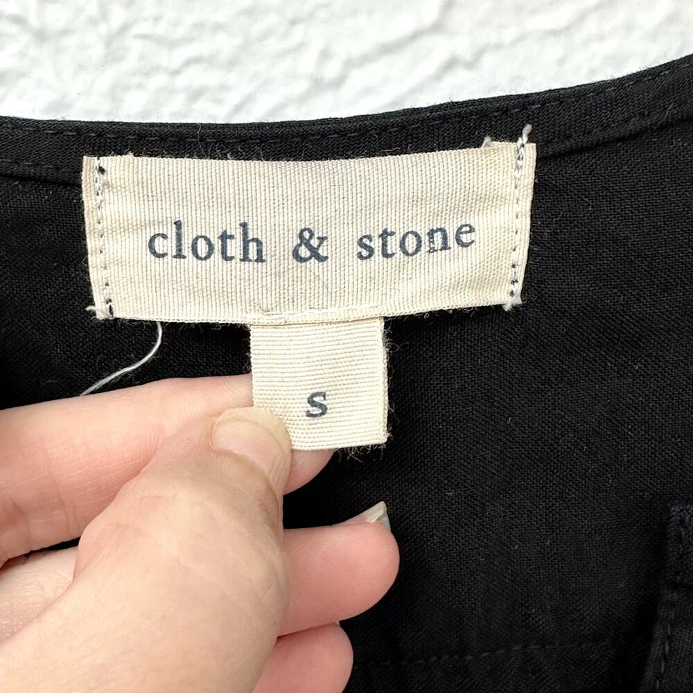 Cloth & Stone Black Tencel Shirt Dress Size Small Roll Tab Sleeves Pockets Mini - Picture 10 of 11